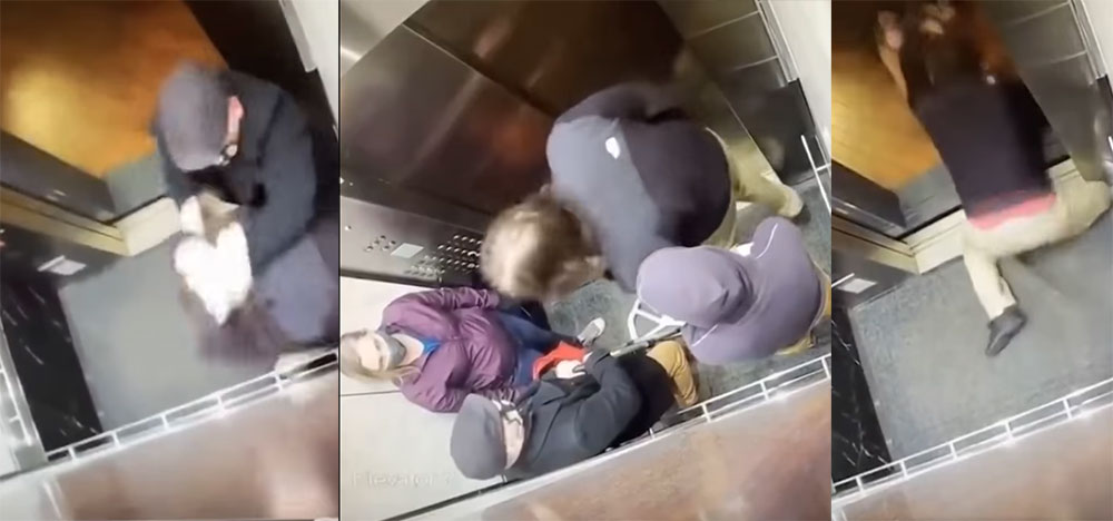 VÍDEO: Abuelito que iba en un ascensor le pide a un joven que se ponga bien la mascarilla y este le escupe en la cara