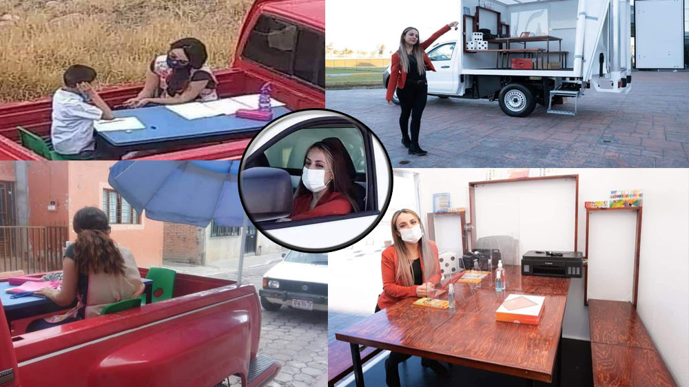 Maestra recorre varios kilómetros en su pickup para dar clases a sus alumnos que no tienen acceso a Internet