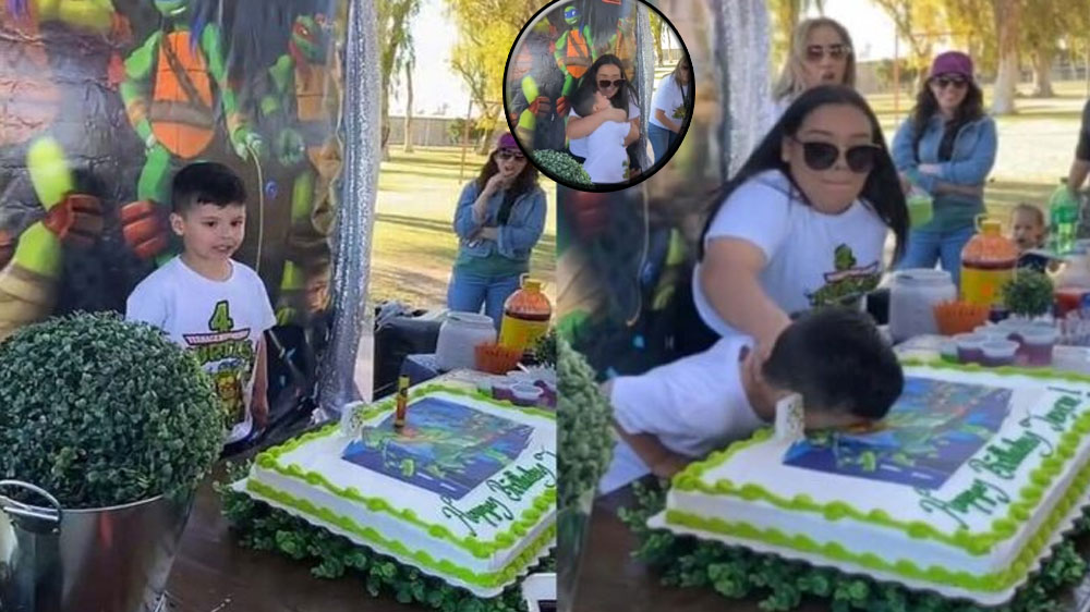 Niño estalla y agarra a golpes a su tía por meterle la cara en el pastel (Video)