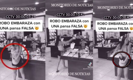 Mujer se hace pasar por embarazada con estómago falso para robar joyas (Video)