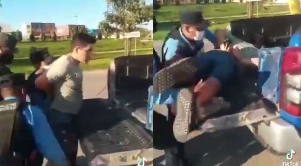 Autoridades abusan del poder y tiran a un sujeto a la palangana del carro (Video)