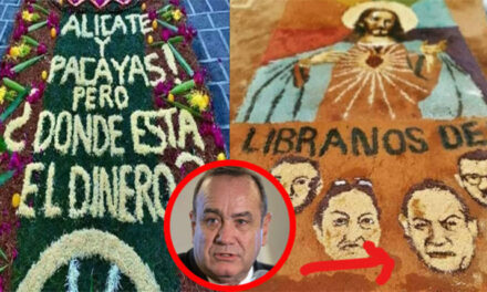 Hacen alfombras con escritos de indirectas para Alejandro Giammattei ¿Dónde está el dinero?