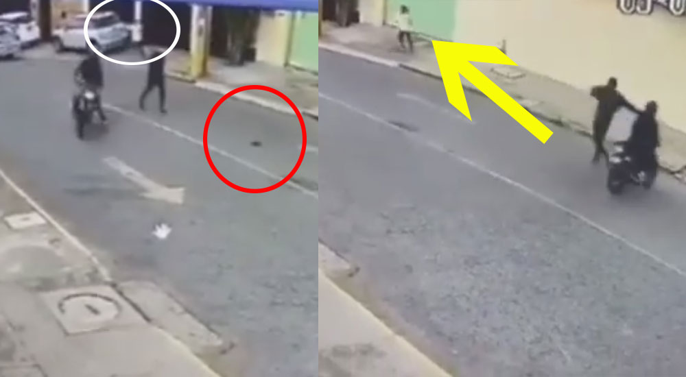 Mujer lanza el celular al aire para huir de motoladrones (VIDEO)