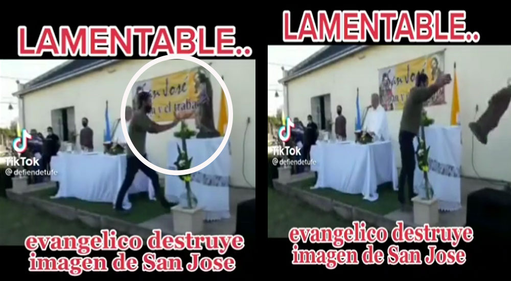Pastor Evangélico entra a Iglesia Católica y destruye imagen de San José (Video)