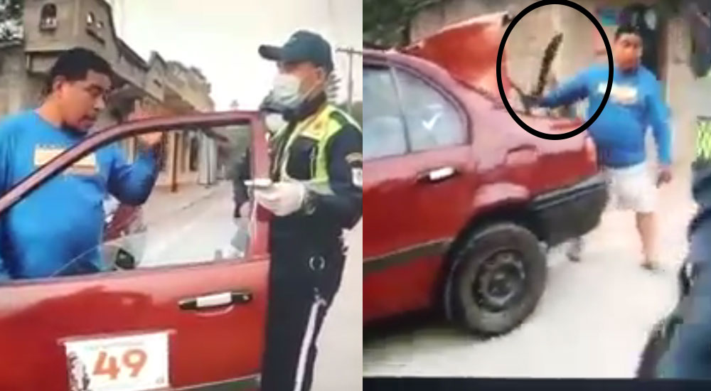 Momento exacto en que un taxista ebrio intenta agredir con arma blanca a PMT (Video)