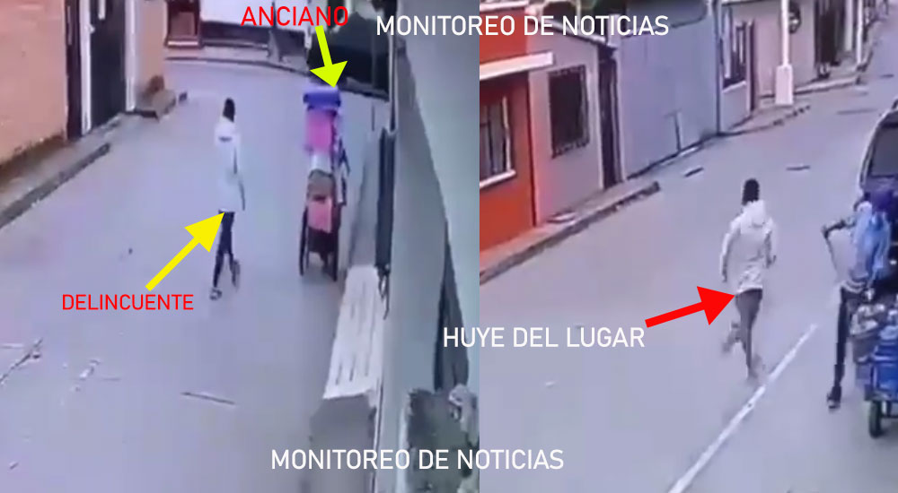 Momento cuando un delincuente le roba el dinero a un anciano que vende en la calle (Video)