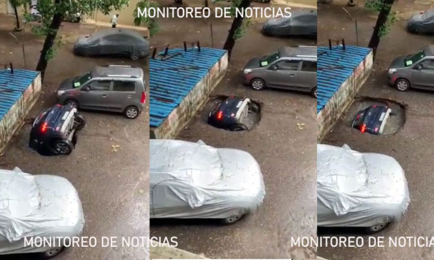 Momento exacto en que un auto es ‘tragado’ al abrirse la tierra (Video)