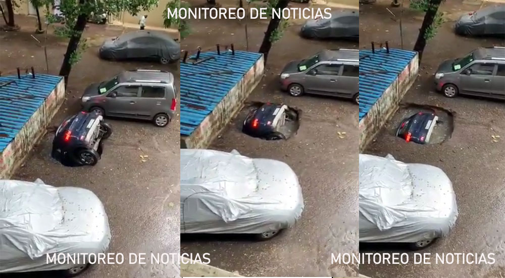 Momento exacto en que un auto es ‘tragado’ al abrirse la tierra (Video)