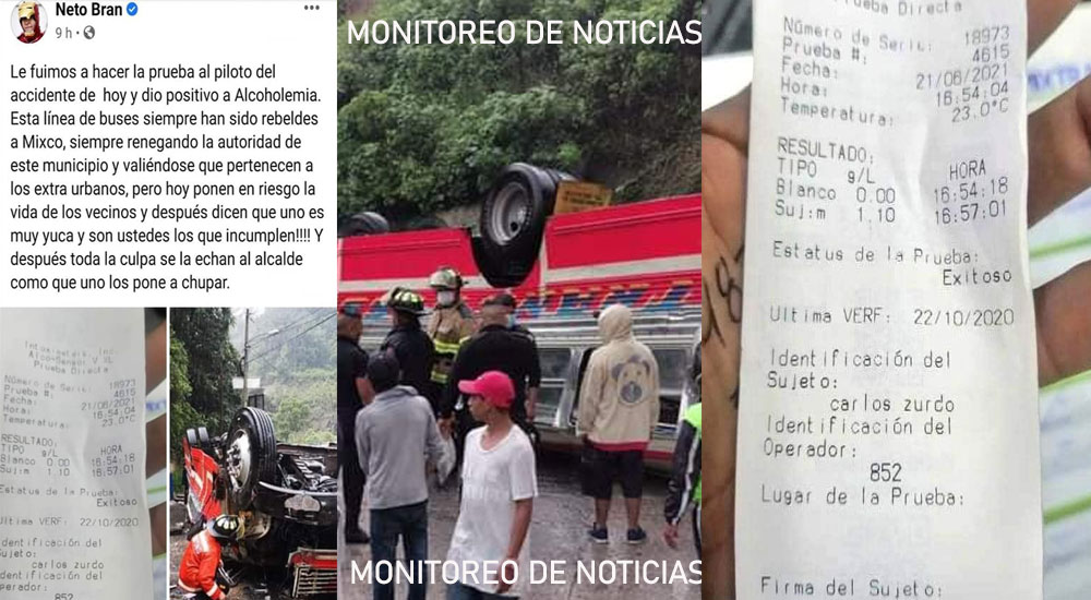 Neto Bran comprueba que conductor que se accidentó en Mixco conducía ebrio