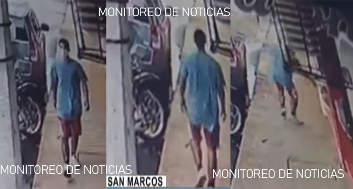 Hombre es captado cuando le roba el celular a una mujer en San Marcos (Video)