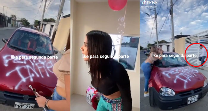 ¿Le es infiel con su hermana? Novia pierde el control y destruye el auto de su novio (Video)