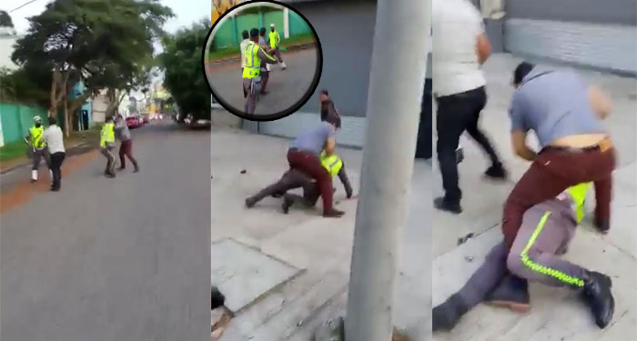 Fuerte pelea entre PMT y tres civiles por una multa en la zona 11 (Video)