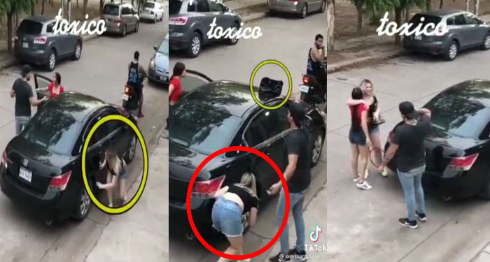 Mujer encuentra a su esposo con la amante dentro del carro (Video)