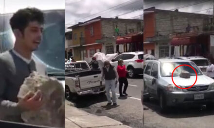 Joven desata su furia y destruye vehículo de adulto mayor por meterse contra la vía (Video)