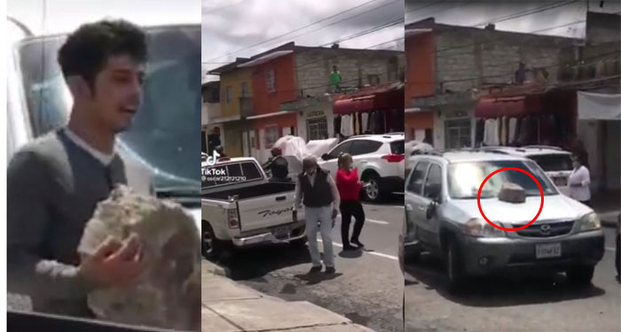 Joven desata su furia y destruye vehículo de adulto mayor por meterse contra la vía (Video)