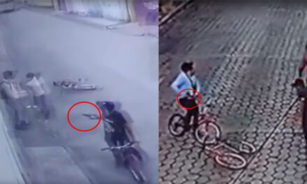 Momento exacto en que Bici ladrones asaltan con arma de fuego (Videos)