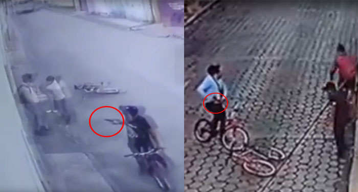 Momento exacto en que Bici ladrones asaltan con arma de fuego (Videos)