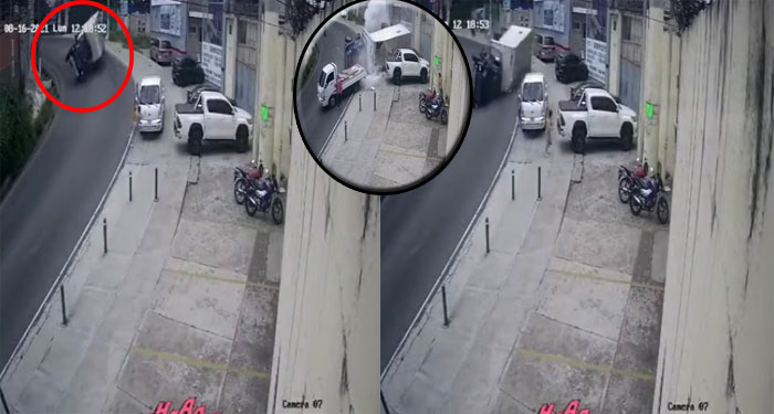 2 personas se salvan de ser aplastadas por camión en Villa Nueva (Video)