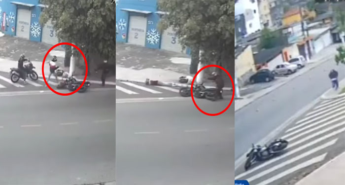 Momento exacto cuando motorista dispara contra dos ladrones (Video)