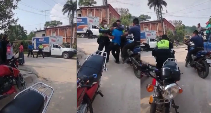 PMT se agarra a golpes con dos jóvenes que no querían pagar una multa (Video)