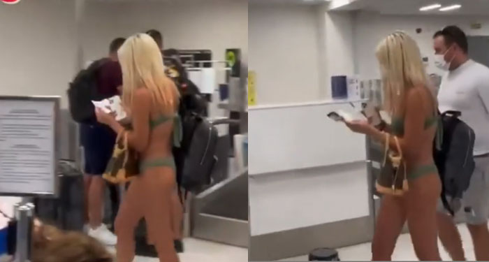 Captan a mujer casi sin ropa en aeropuerto (Video)