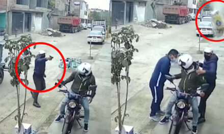 Albañiles le lanzan una bolsa de cemento a dos ladrones para evitar asalto (Video)