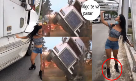 Esme la Chapina se sube a un tráiler y metros después vuelca (Video)