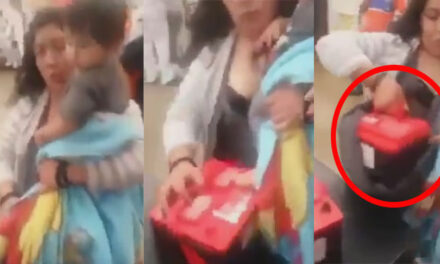 Mujer es sorprendida robando dos baterías de carro en un supermercado (Video)