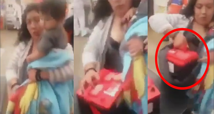 Mujer es sorprendida robando dos baterías de carro en un supermercado (Video)