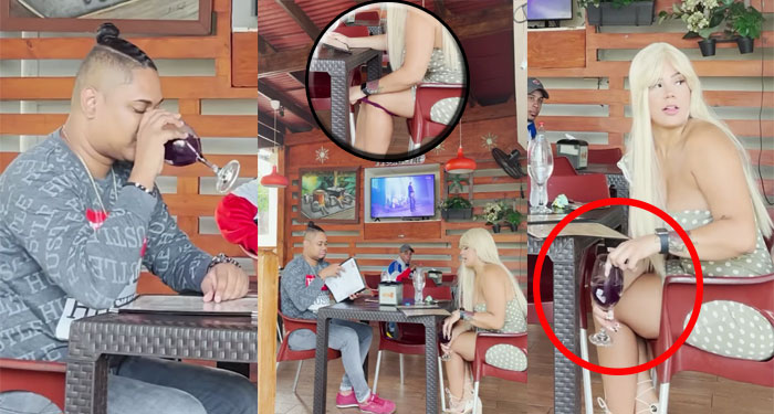 Mujer se quita la ropa interior y la mete en la bebida de su novio (Video)
