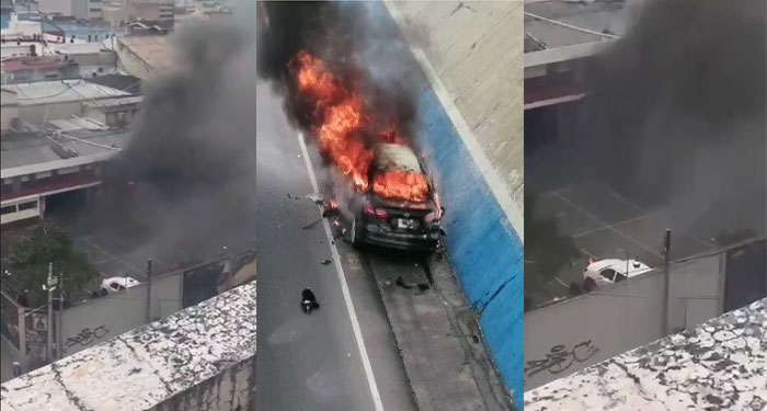 Exmilitares prenden fuego a vehículo que se encontraba en el parqueo del Congreso (Video)