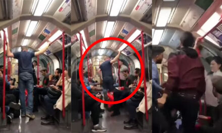 Hombre intenta golpear a una mujer en el metro y los pasajeros le dan tremenda golpiza (Video)