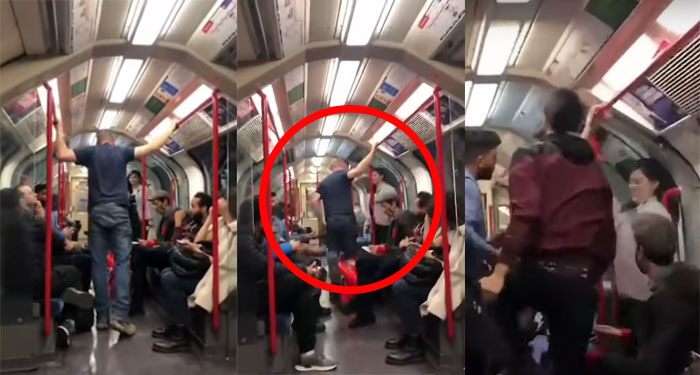 Hombre intenta golpear a una mujer en el metro y los pasajeros le dan tremenda golpiza (Video)