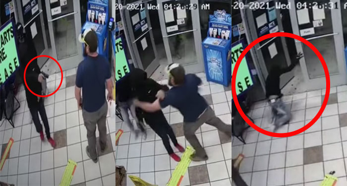Momento en que hombre se enfrenta a dos ladrones armados (Video)