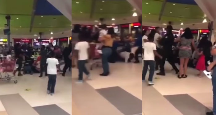 Dos familias desatan fuerte pelea en un centro comercial por una mesa (Video)