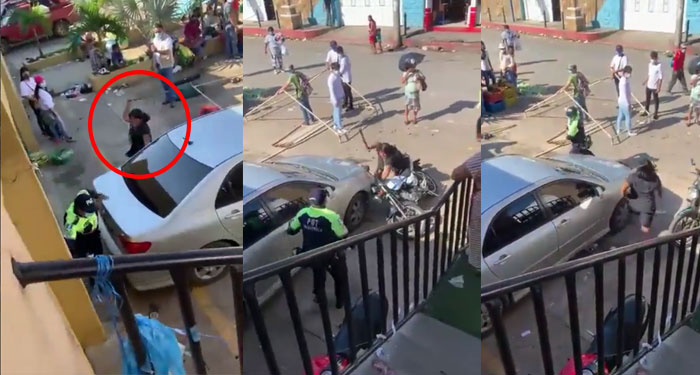 Mujer le pega a PMT con un tubo de metal por una supuesta infidelidad (Video)