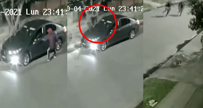 Momento exacto cuando un Hombre mata a dos ladrones que se quería llevar su auto (Video)