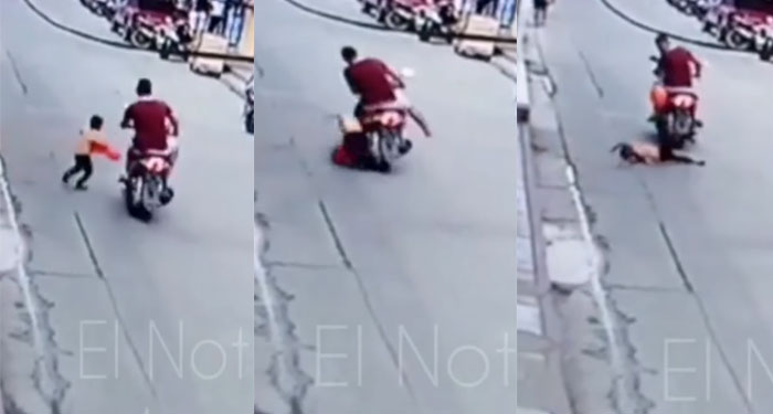 Cámaras graban cuando un niño se cruza la calle y es atropellado por un motorista (Video)