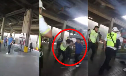 “A puño limpio” Chofer de bus se va a los golpes en contra de un AGENTE por una multa (Video)