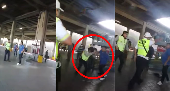“A puño limpio” Chofer de bus se va a los golpes en contra de un AGENTE por una multa (Video)