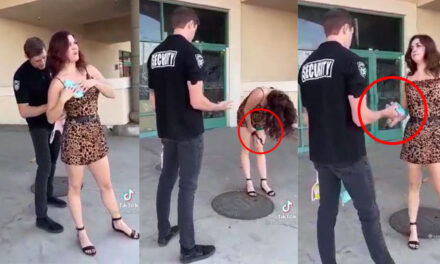 Mujer es sorprendida robando varias prendas de ropa interior en un negocio (Video)