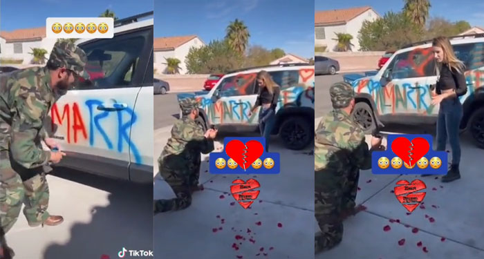 Momento en que Soldado le pide matrimonio a su novia y ella lo Rechaza (Video)