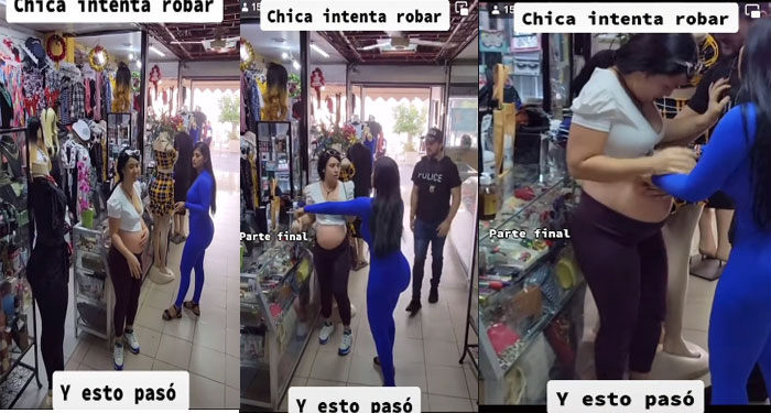 Mujer es descubierta cuando robaba cadenas de oro con estómago falso (Video)