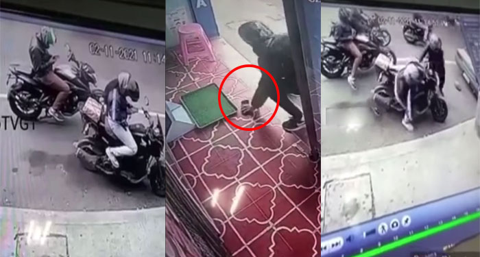 Momento en que motoladrones le roban el celular a una mujer en la zona 7 capitalina (Video)