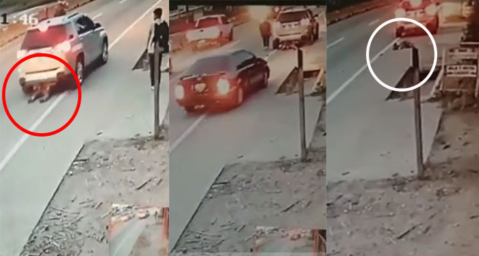 Momento en que conductor arrastra un cadáver con su vehículo (Video)