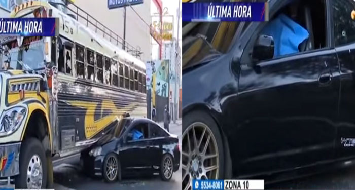 Conductor impactó contra un bus tras ser atacado a balazos en la zona 10 (Video)