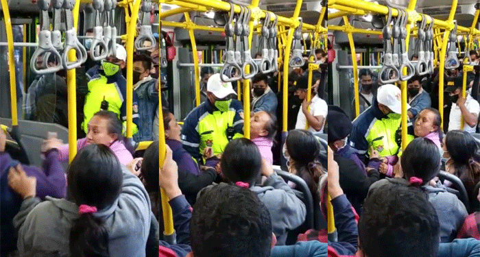 Mujer lanza insultos y escupitajos mientras usuarios le dicen que se baje por no llevar mascarilla (Video)