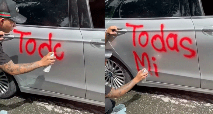 Su novia le fue infiel y él le escribe un fuerte mensaje en su auto (Video)