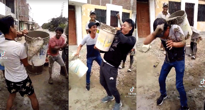 Albañiles pones a prueba a 3 famosos a cargar cubetas de concreto y no aguantan (Video)