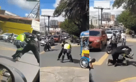 Fuerte pelea entre motorista y Agente de Tránsito por una fuerte multa (Video)